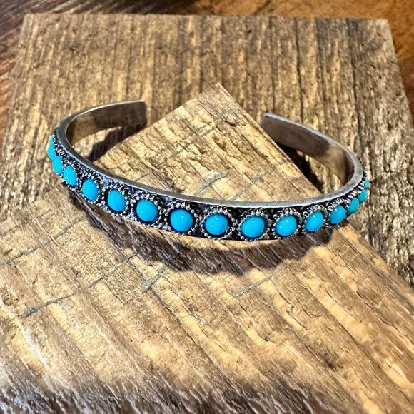 Southwestern Boho Vintage Turquoise Cowgirl Open Bangle with Gift Box - Picture 10 of 10